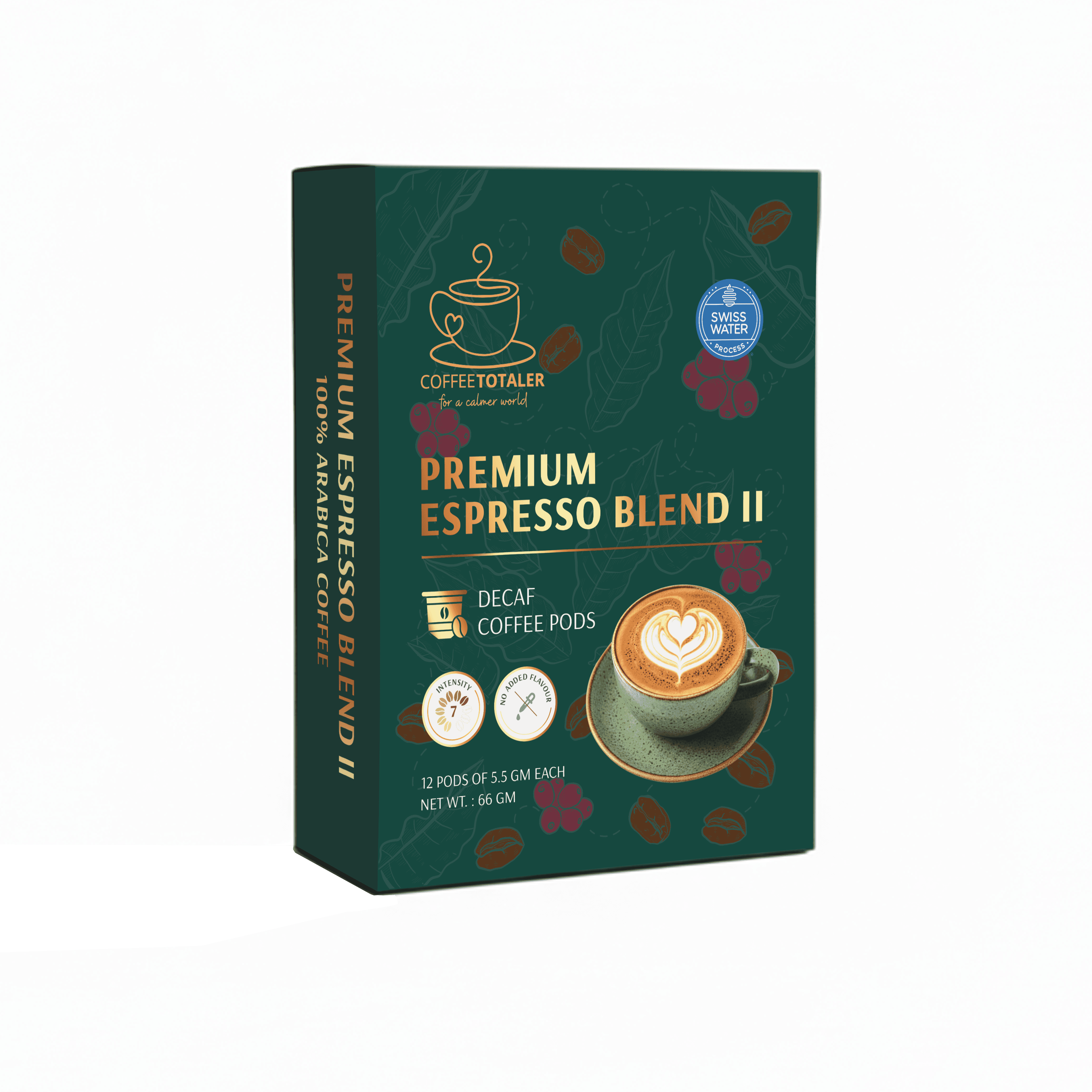 Decaf coffee-Pods, Swiss Water Process, Premium Espresso Blend II | Compatible with Nespresso & Similar Pod Machines | 12 PODS