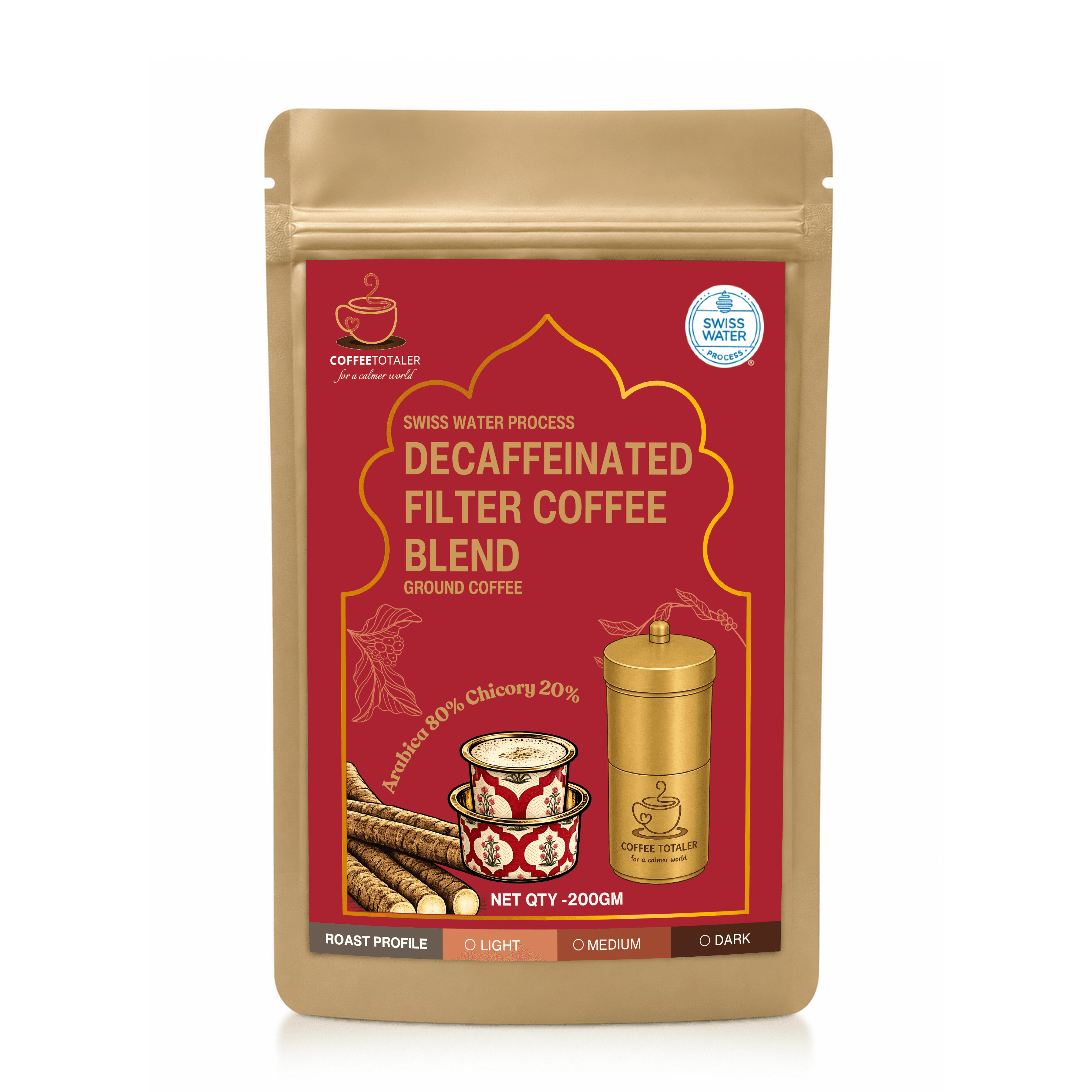 Decaffeinated Filter Coffee blend | Medium Grind | Dark Roast | Arabica - Chicory 80:20